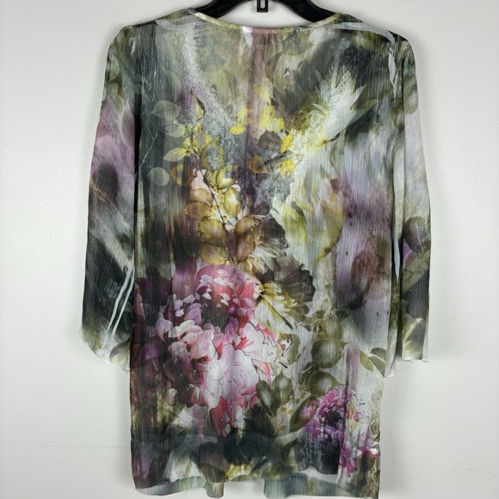 Womens Y2K Sheer Forest Fairy Colorful Top Small 3/4 Sleeve Gypsy Boho Whimsy - Picture 6 of 9